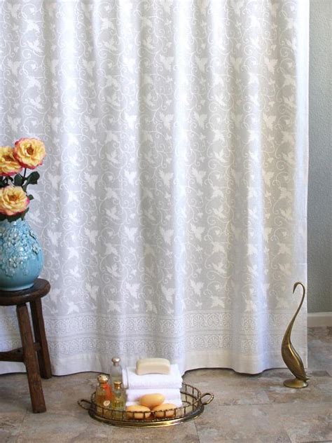 Styled with a charming lace accent stripe, this dana lace shower curtain is sure to brighten any bathroom. Ivy Lace ~ White On White Vintage Country Cottage Shower ...