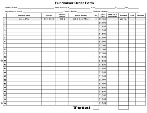 Free Blank Order Form Template | Blank fundraiser order form | Fundraising order form, Order 