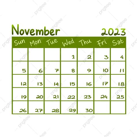 Calendário De Caligrafia 2023 Novembro Tema Verde Png 2023