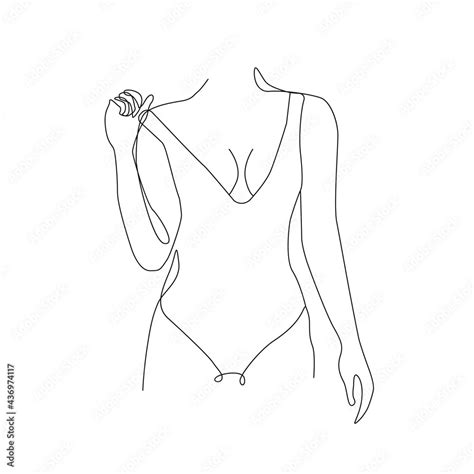 Woman Body Line Art Drawing Female Figure Black Sketch Isolated On White Background Woman