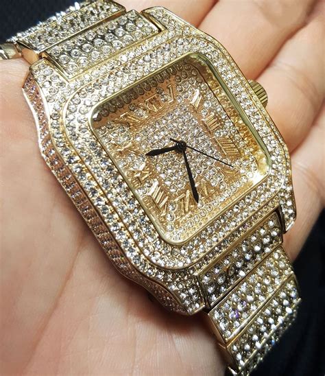 Iced Out Bling Diamond Luxury Watch And Bracelet T Set Bracelet