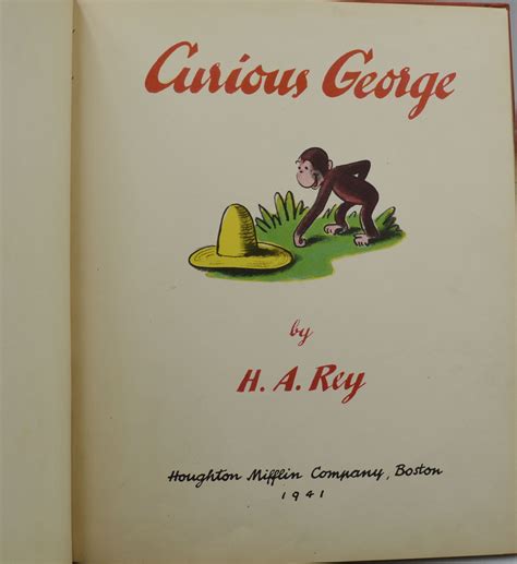Curious George By Rey H A Very Good 1941 First Edition