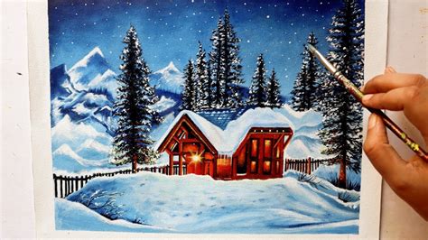 Snowy Winter Landscape Paint With Me 22 Acrylic Painting For
