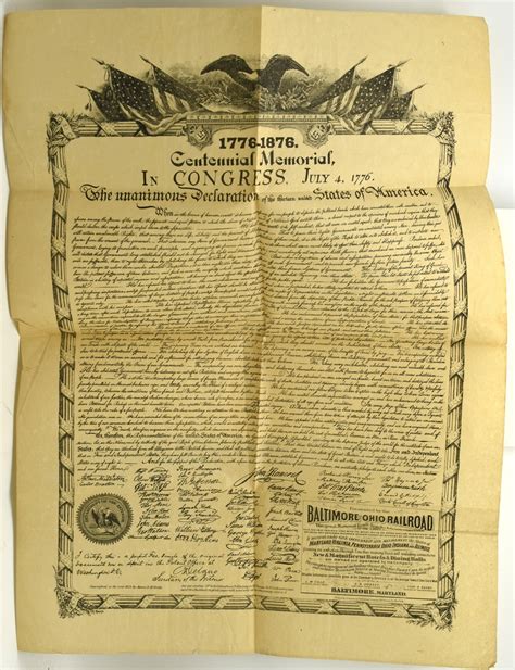 Broadside Memorial Broadside Printing Of The Declaration Of Independence