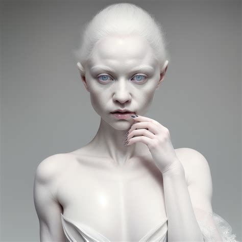 A Hyper Realistic Image Of Albino Woman Wearing White Dress Ci