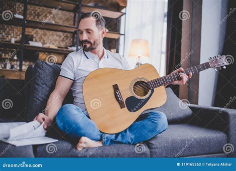 Man Holding Guitar Stock Image Image Of Holding European 119165263