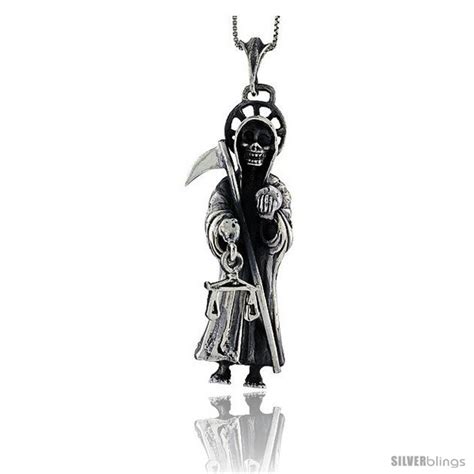 Sterling Silver Large Grim Reaper Skull W Scythe Pendant 2 58 In