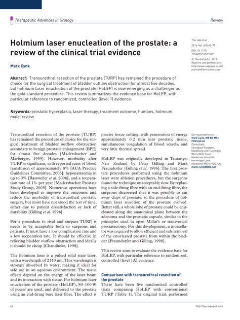 Pdf Holmium Laser Enucleation Of The Prostate A Review Of The Clinical Trial Evidence