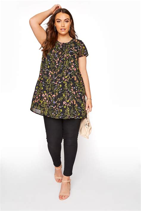black floral pleat front short sleeve blouse yours clothing