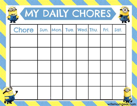 Minion Chore Chart Free Printable