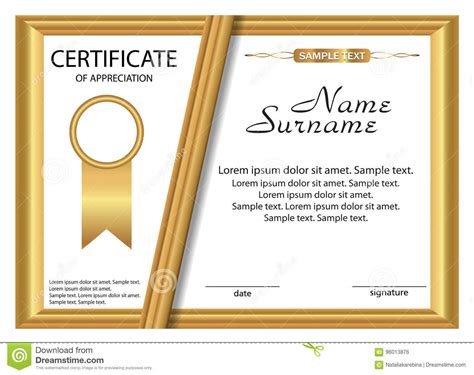 Template Certificate Of Appreciation Gold Design Stock Vector