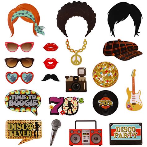 21pcs 1970s Photo Booth Props 70s Disco Throwback Party Theme Photo