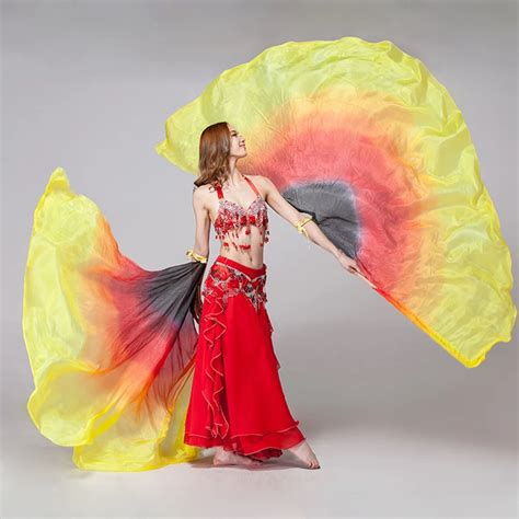 2016 new performance dancewear dance props1 pair half moon silk veil rainbow belly dance wings