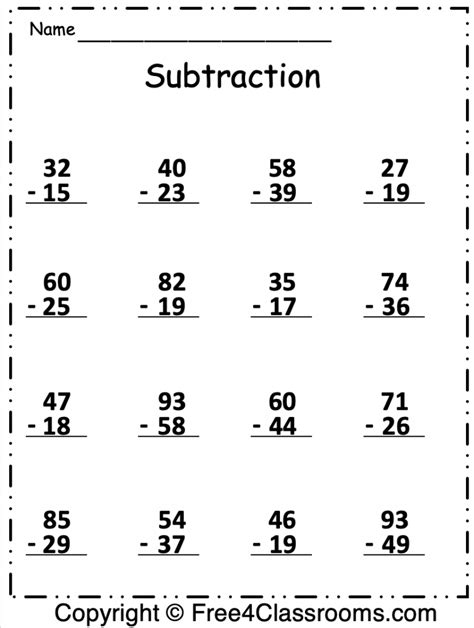 Free Subtraction 2 Digit Regrouping Worksheet Free4classrooms