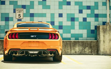 Download Wallpapers Ford Mustang Gt 2018 Fastback Sports Rear View