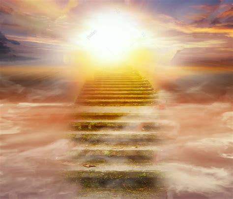 Heaven Heavenly Light Dark Sky Staircase Religion Background High Quality Computer Print Wall