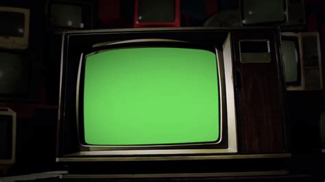 Retro Television With Green Screen And Many Vintage Tvs Stock Footage