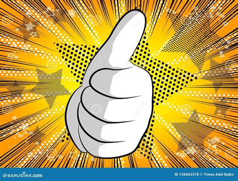 Vector Cartoon Hand Thumbs Up Sign On Comic Book Background Stock