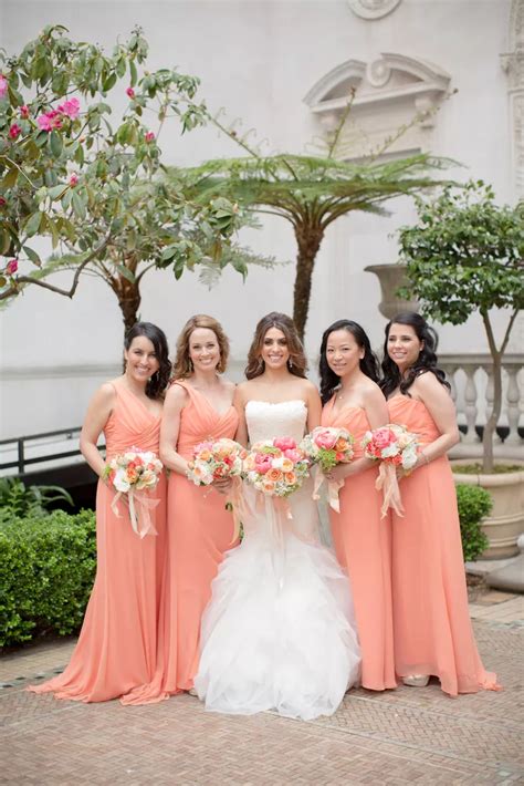 Peach Colored Long Bridesmaid Dresses Peach Wedding Dress Orange