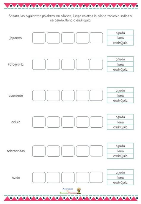 Clasificación de palabra Aguda llana o esdrújula Words Word search