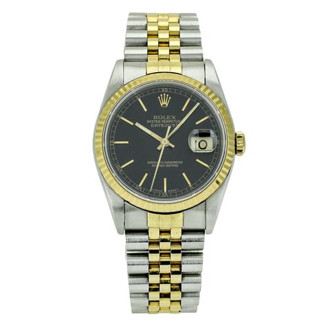Rolex Datejust 36mm Watch Stainless Steel 18k Gold Black Dial 16233 Ebay
