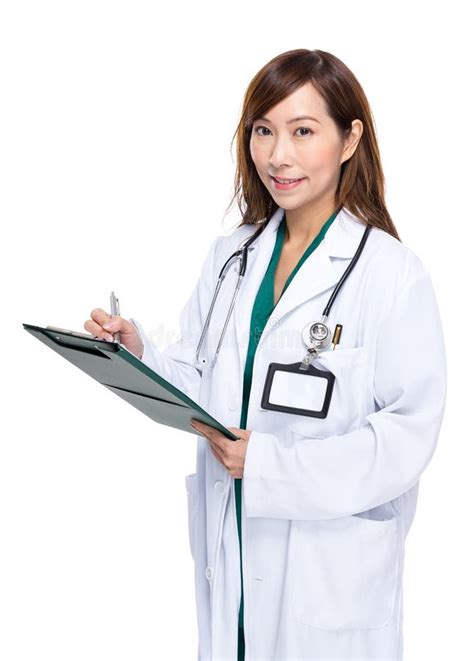Asian Female Doctor Write On Clipboard Stock Image Image Of Person