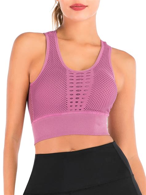 Womens Sexy Hollow Racerback High Impact Support Sports Bras With Padded Wide Straps Wirefree