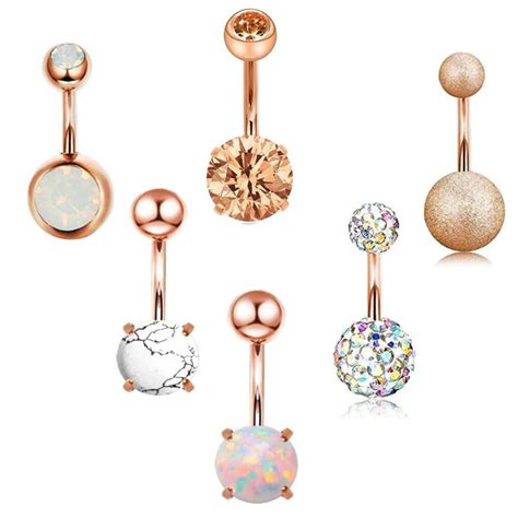 1 8pcs Rose Gold Belly Button Rings 14g Stainless Steel For Women Girls