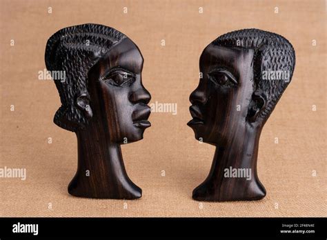 African Traditional Wood Carving Blackwood Kenya Two Heads Couple