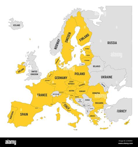 Mapa Político De Europa Con Amarillo Destacó 27 Unión Europea Ue