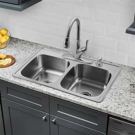 Stainless steel kitchen sinks : Soleil 33" L x 22" W Double Bowl Drop-In Stainless Steel ...