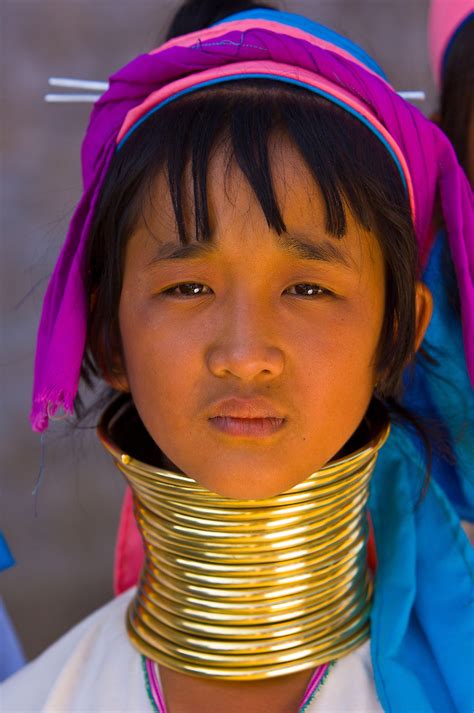 Young Long Necked Padaung Tribe Woman Wearing Neck Rings Nyaungshwe