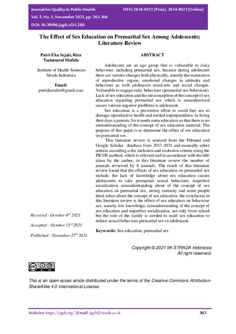 pdf the effect of sex education on premarital sex among adolescents literature review putri