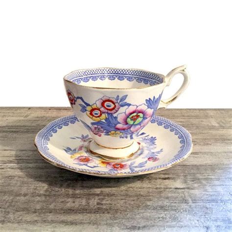 Vintage Royal Albert Tea Cup And Saucer Colorful Flowers Blue Rim