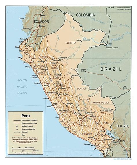 Large Detailed Political Map Of Peru With Relief Roads And Cities