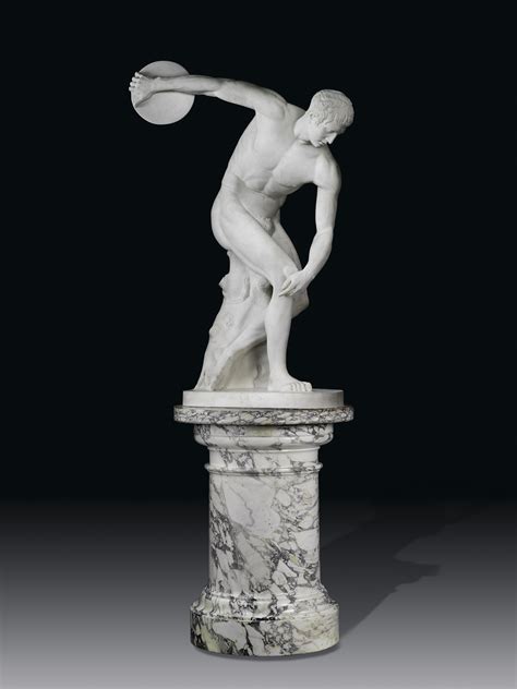 A Lifesize Italian Marble Group Of The Discus Thrower On Pedestal