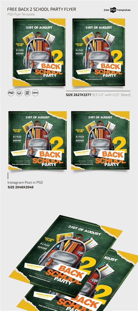 Free Back 2 School Party Flyer Template Instagram Post Psd In 2023