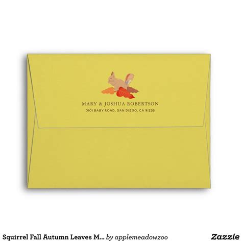 Squirrel Fall Autumn Leaves Mustard Color Envelope Wedding Envelopes