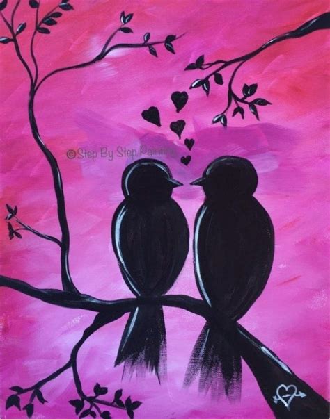 How To Paint Love Birds On Branch Love Birds Painting Simple Canvas
