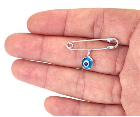 Buy Silver Safty Pin With Blue Evil Eye In Pins