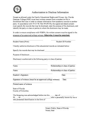 Fillable Online Authorization To Disclose Information To Parents Fax