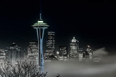 Seattle Foggy Night Lights In Bw Photograph By Ken Stanback Fine Art