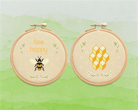 Bee Happy Cross Stitch Patterns Collection 2 In 1 Spring Etsy