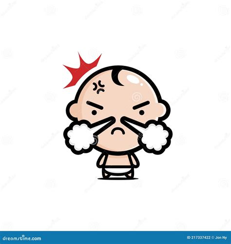 Cute Baby Cartoon Character Is Angry With Smoke Coming Out Of His Nose
