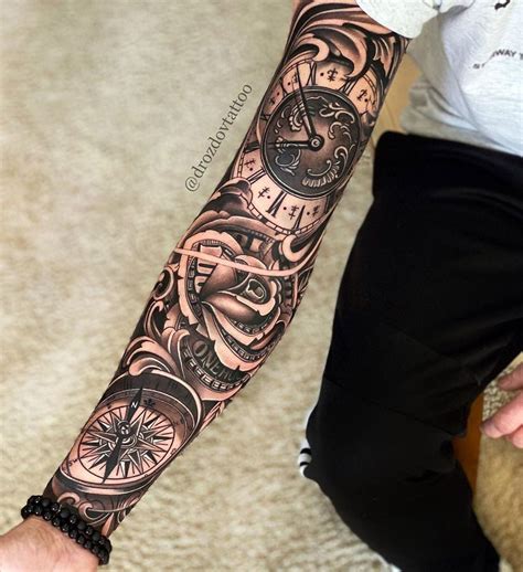 Roses And Clock Tattoo Pocket Watch Lion And Rose Blackwork Tattoo