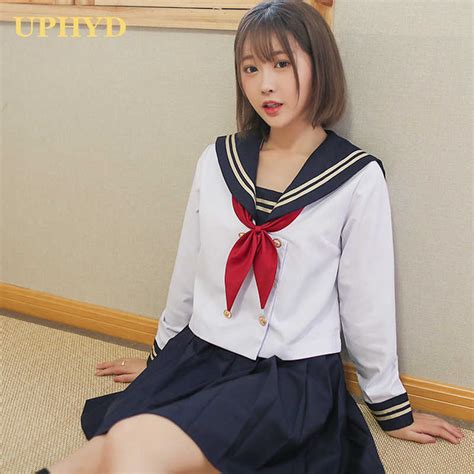 White 2 Lines Japanese Girl School Uniforms Middle High School Girls