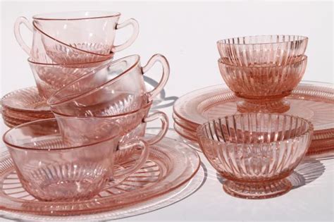 Antique Pink Depression Glass Serving Set Br