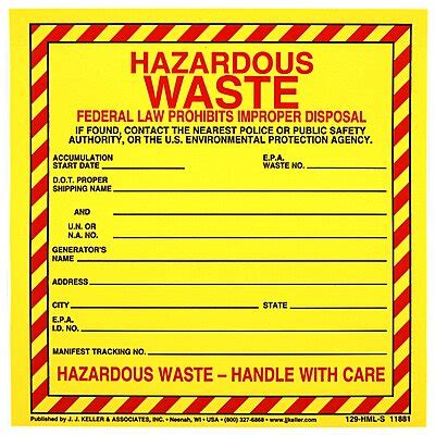37484 Hazardous Waste Label 6 X6 Yel Imperial Supplies