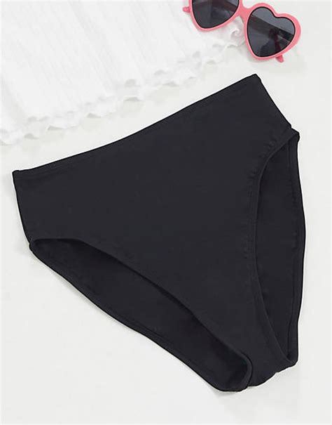 New Look Hight Waist High Leg Bikini Bottoms In Black Asos