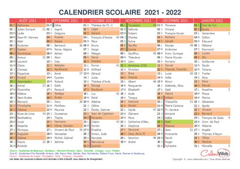 Calendrier Scolaire Semestriel 2021 2022 Avec Affichage Des Jours